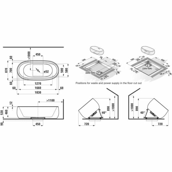 LAUFEN INBAGNOALESSI KUVET 1830*870*460 BEYAZ H2459720000001