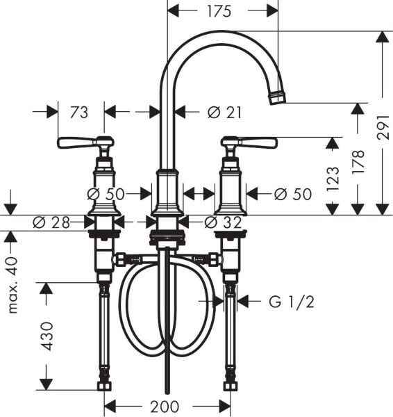 AXOR MONTREUX 3-DELIKLI LAVABO BATARYASI 180 MM GIDER SETLI MAT NİKEL 16514820