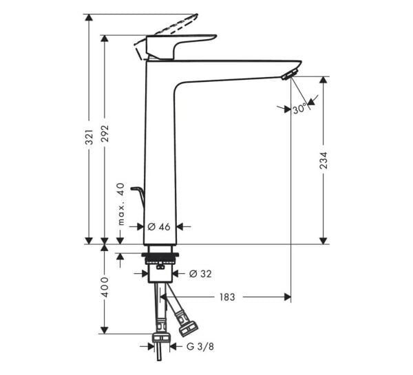 HANSGROHE TALIS E TEK KOLLU LAVABO BATARYASI  240MM MAT SIYAH KROM 71716340