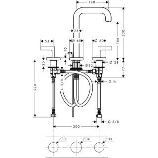 AXOR CITTERIO 3-DELIKLI LAVABO BATARYASI 170 140MM GAGA ILE ALTIN OPTIK 39135250