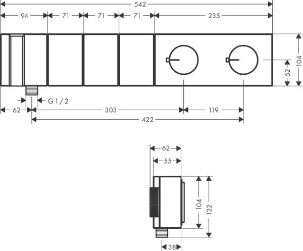 AXOR EDGE BANYO BATARYASI TERMOSTATIK MODUL 3 YONLENDIRICI  540/100 46710990