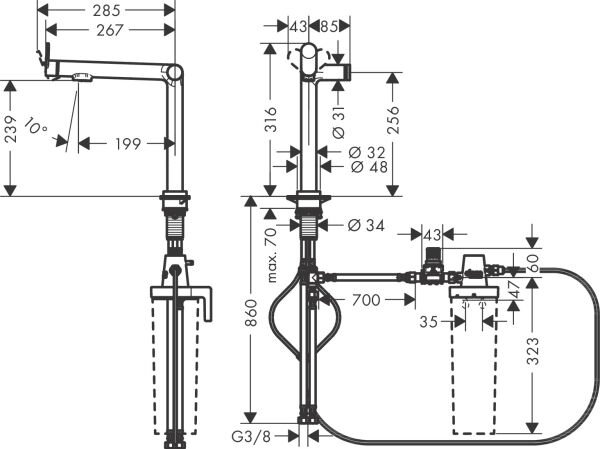 HANSGROHE AQITTURA M91 EVIYE BATARYASI M91 FILTRE SISTEMI 240, 1JET KROM 76804000