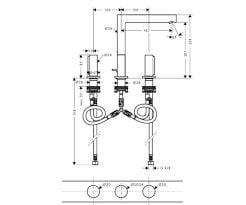 AXOR UNO 3-DELIKLI LAVABO BATARYASI 200MM ZERO VOLAN P.ALTIN 45133990