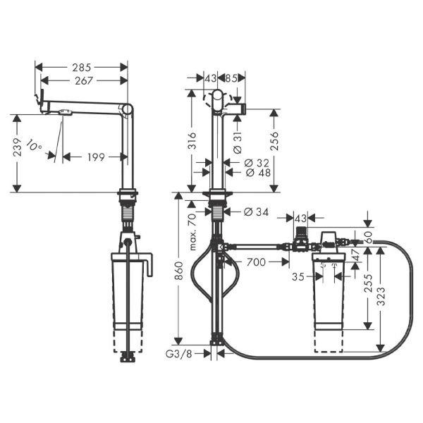 HANSGROHE AQITTURA M91 EVYE BATARYASI M91 FILTRE SISTEMI 240, 1JET STARTER SET KROM 76802000