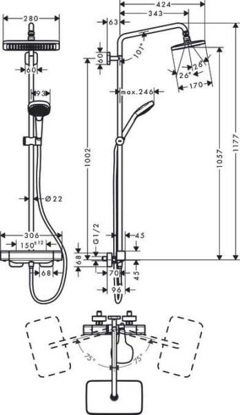 HANSGROHE RAINDANCE DUS KOLONU 280 CROMA E SHOWER PIPE KROM 27630000