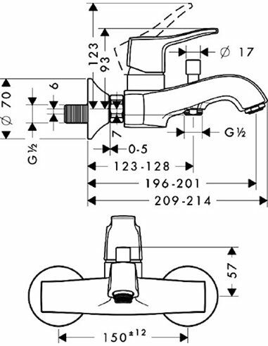 HANSGROHE METRIS TEK KOLLU BANYO BATARYASI KROM CLASSIC 31478000