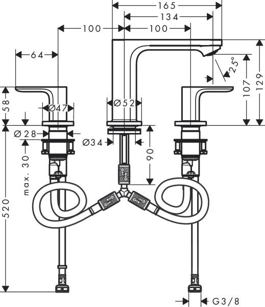 HANSGROHE REBRIS E 3-DELIKLI LAVABO BATARYASI KROM 72530000