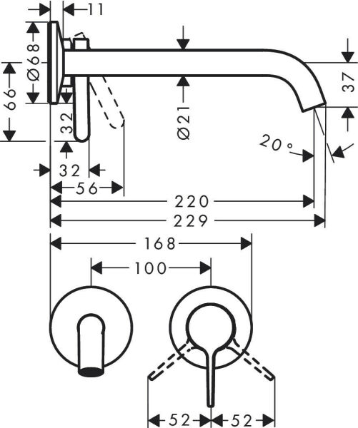 AXOR ONE TEK KOLLU ANKASTRE LAVABO BATARYASI 220 MM FIRCALANMIS SIYAH  KROM 48120340