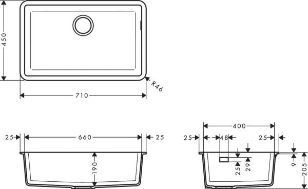 HANSGROHE S51 EVIYE TEZGAH ALTI GRANIT 660 S510-U660 43432170