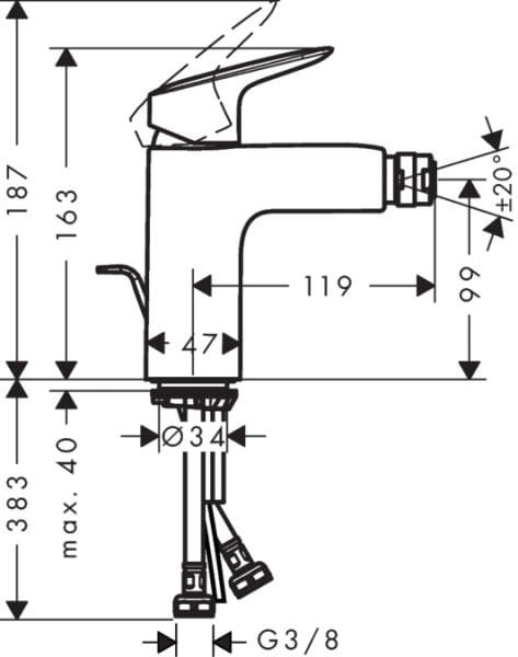 HANSGROHE LOGIS TEK KOLLU BIDE BATARYASI 100 KUMANDALI KROM 71200000