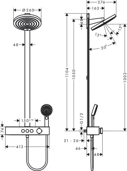 HANSGROHE PULSIFY S DUS KOLONU 260 2JET  SHOWER TABLET SELECT 400 ILE SATIN BEYAZ 24240700