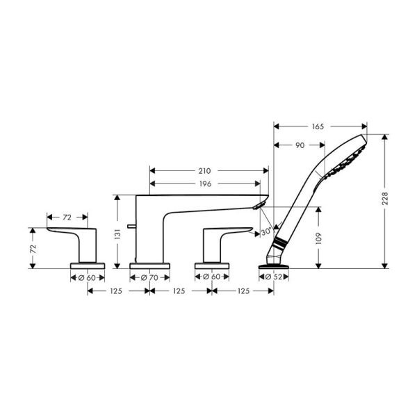 HANSGROHE TALIS E 4-DELIKLI KUVET KENARI BANYO BATARYASI MAT SIYAH KROM 71748340