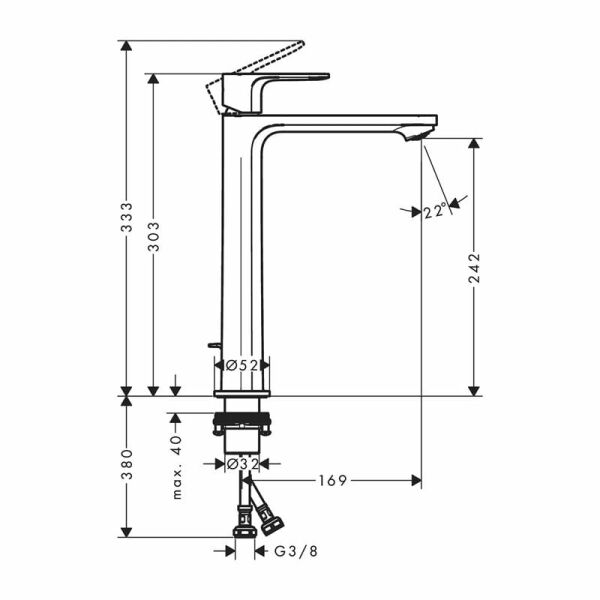 HANSGROHE REBRIS S TEK KOLLU LAVABO BATARYASI 240 COOLSTART POP-UP  KROM 72580670