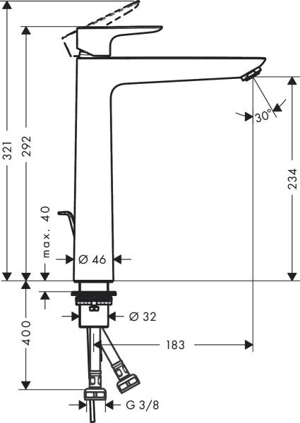 HANSGROHE TALIS E TEK KOLLU LAVABO BATARYASI 240MM KUMANDALI KROM 71716000