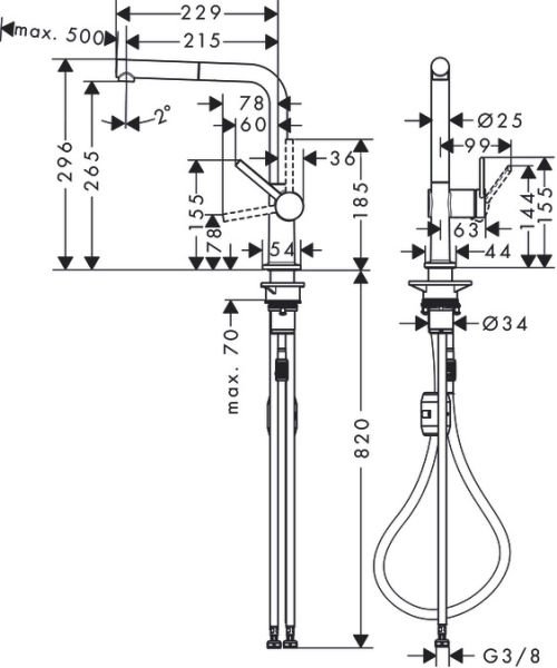 HANSGROHE TALIS M54 EVIYE BATARYASI TEK KOLLU 270 CEKILEBILIR GAGA 1JET KROM 72808000