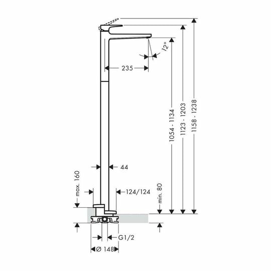 HANSGROHE METROPOL YERDEN TEK KOLLU LAVABO BATARYASI KUMANDASIZ CUBUK VOLAN KROM 32530000