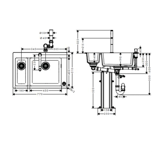 HANSGROHE C51 EVIYE KOMBINASYONU 180/450 SELECT ANTRASIT BATARYA KROM 43220000