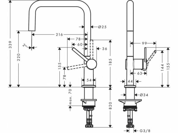 HANSGROHE TALIS M54 TEK KOLLU EVIYE BATARYASI U220,1 JET MAT SIYAH 72844670