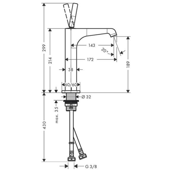 AXOR CITTERIO E TEK KOLLU LAVABO BATARYASI 190MM PARLAK CELIK 36103800