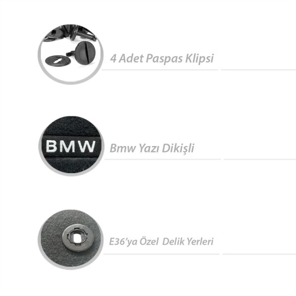 Bmw E36 Coupe  Siyah Bmw Yazılı Halı Paspas