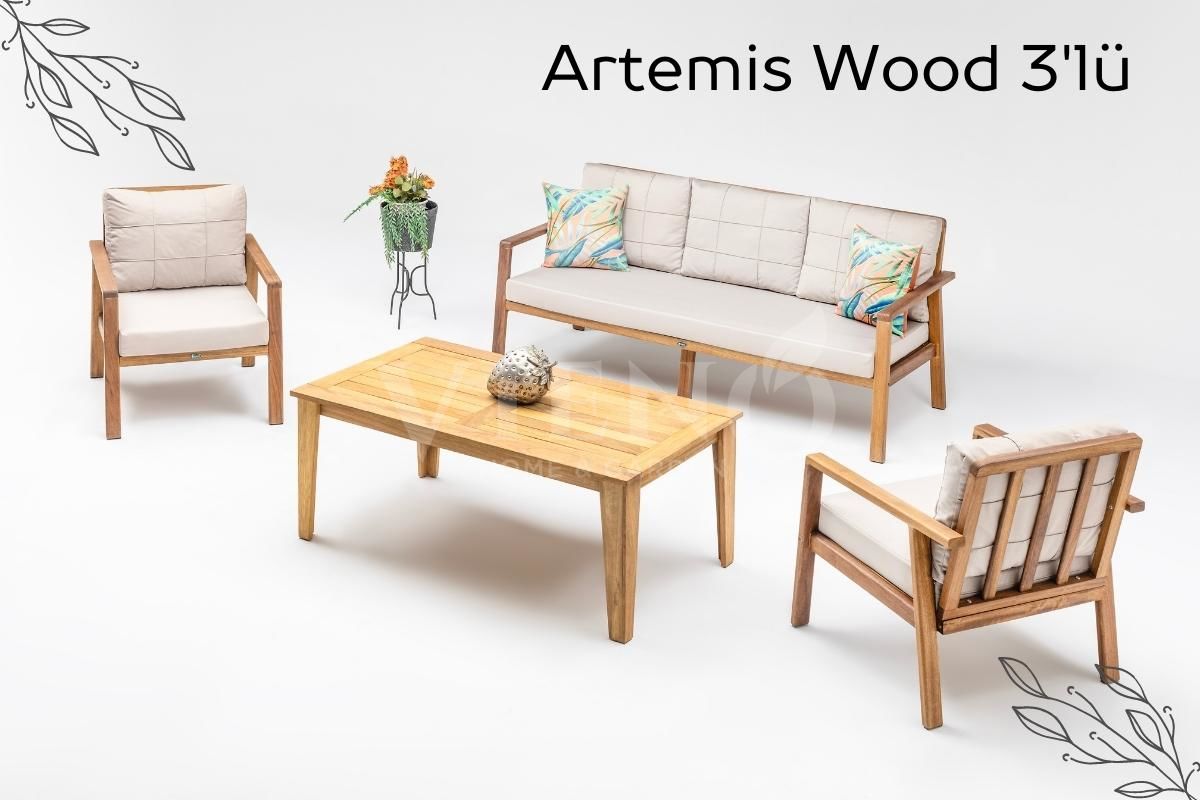 Artemis Wood 3'lü Ahşap Bahçe Balkon Oturma Grubu