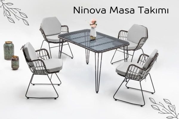 Ninova Rattan Bahçe Balkon Masa Takımı (80x120)