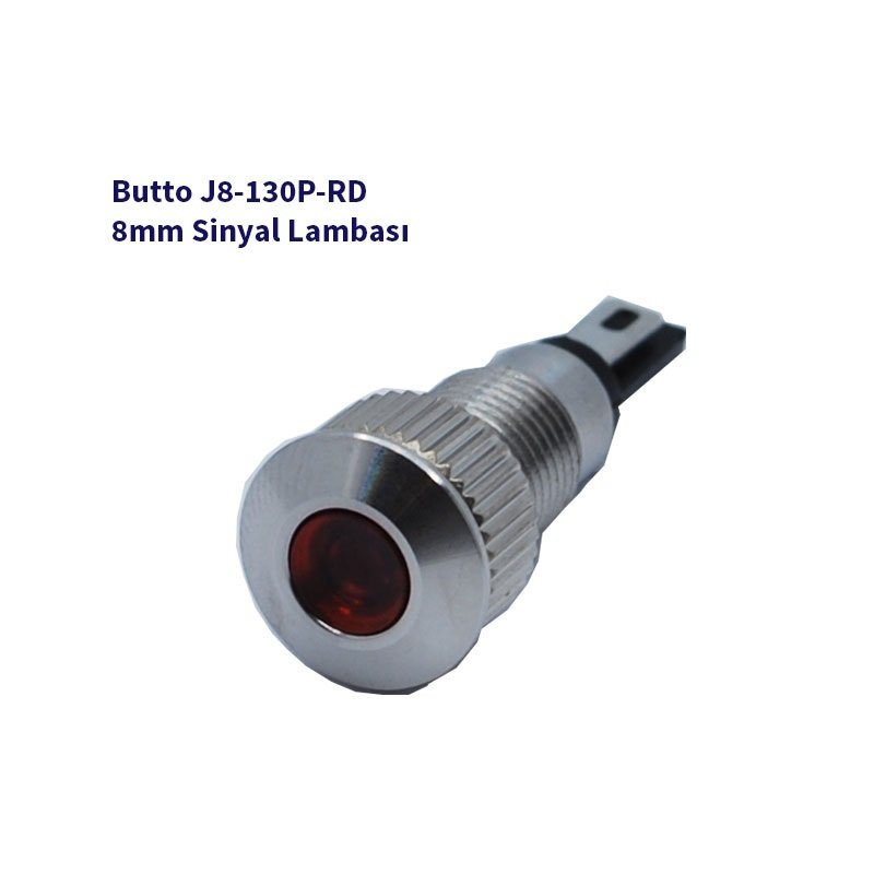 J8-130P-RD 8 mm LED IŞIKLI YASSI KAFALI SİNYAL LAMBASI KIRMIZI