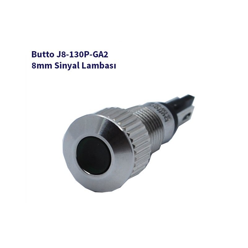 J8-130P-GA2 8 mm LED IŞIKLI YASSI KAFALI SİNYAL LAMBASI YEŞİL
