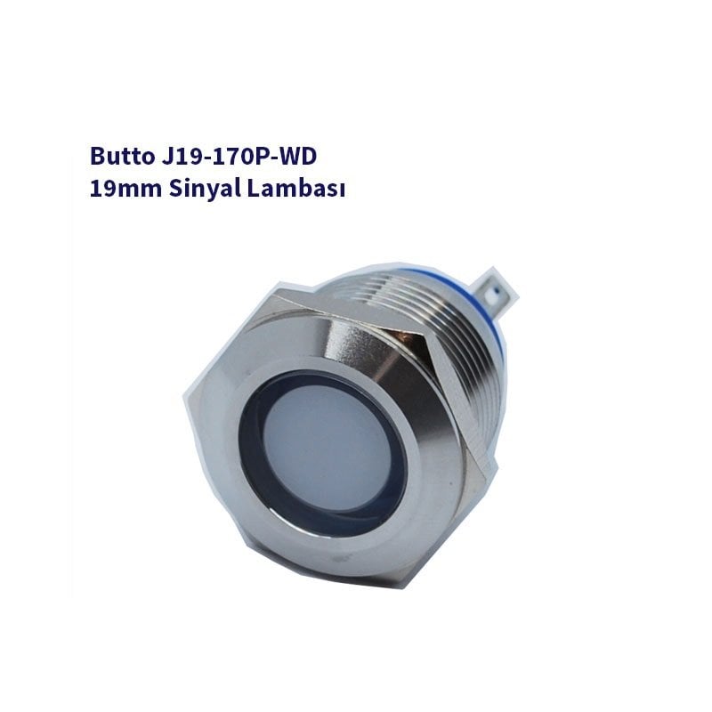 J19-170P-WD 19 mm LED IŞIKLI YASSI KAFALI SİNYAL LAMBASI BEYAZ