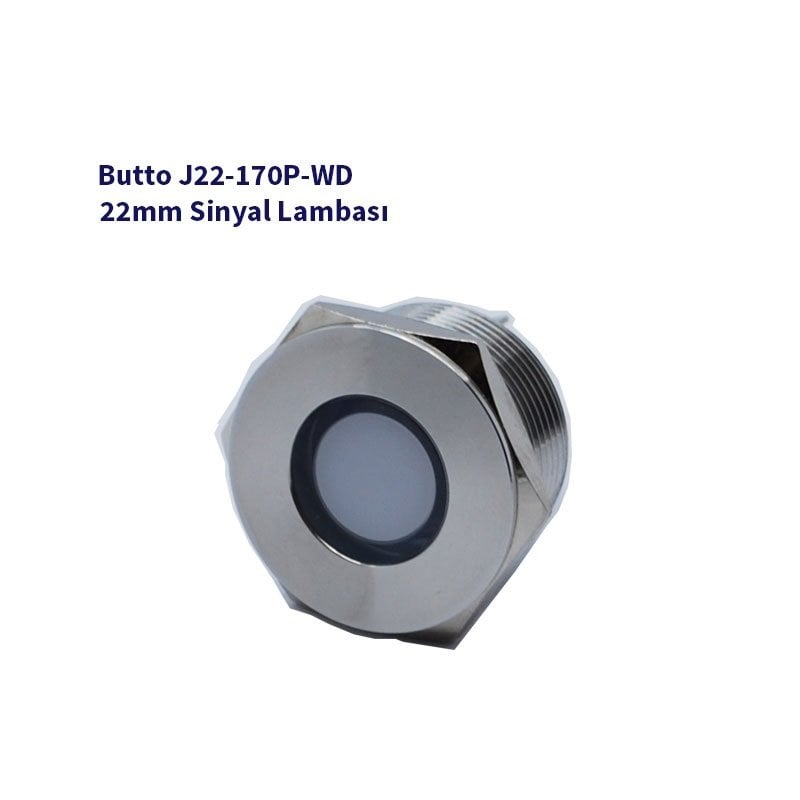J22-170P-WD 22 mm LED IŞIKLI YASSI KAFALI SİNYAL LAMBASI BEYAZ