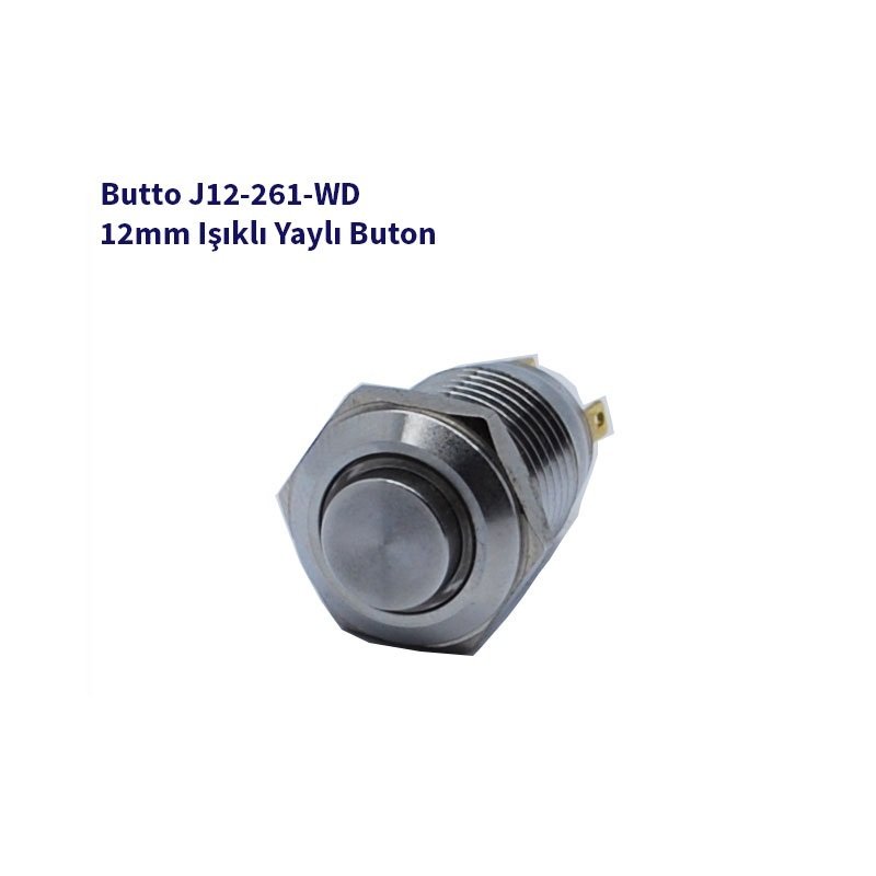 J12-261-WD 12 mm LED IŞIKLI ÇIKIK KAFA YAYLI BUTON BEYAZ