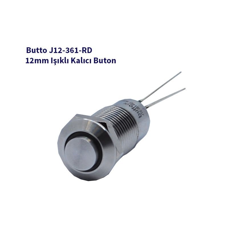 J12-361-RD 12 mm LED IŞIKLI ÇIKIK KAFA KALICI BUTON KIRMIZI