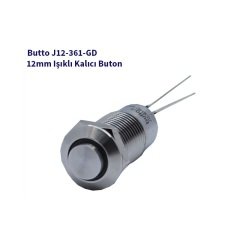 J12-361-GD 12 mm LED IŞIKLI ÇIKIK KAFA KALICI BUTON YEŞİL