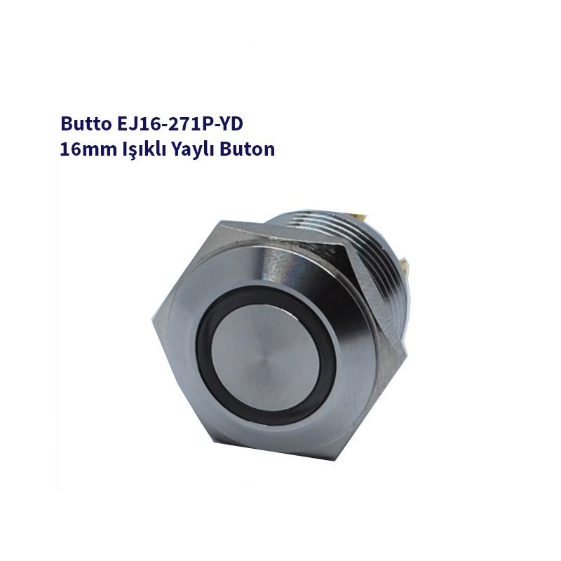 EJ16-271PT-YD 16mm LED IŞIKLI DÜZ KAFALI YAYLI BUTON SARI