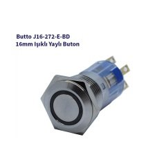 J16-272-E-BD 16mm LED IŞIKLI DÜZ KAFALI YAYLI BUTON MAVİ