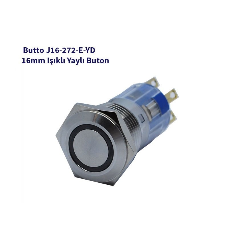 J16-272-E-YD 16mm LED IŞIKLI DÜZ KAFALI YAYLI BUTON SARI