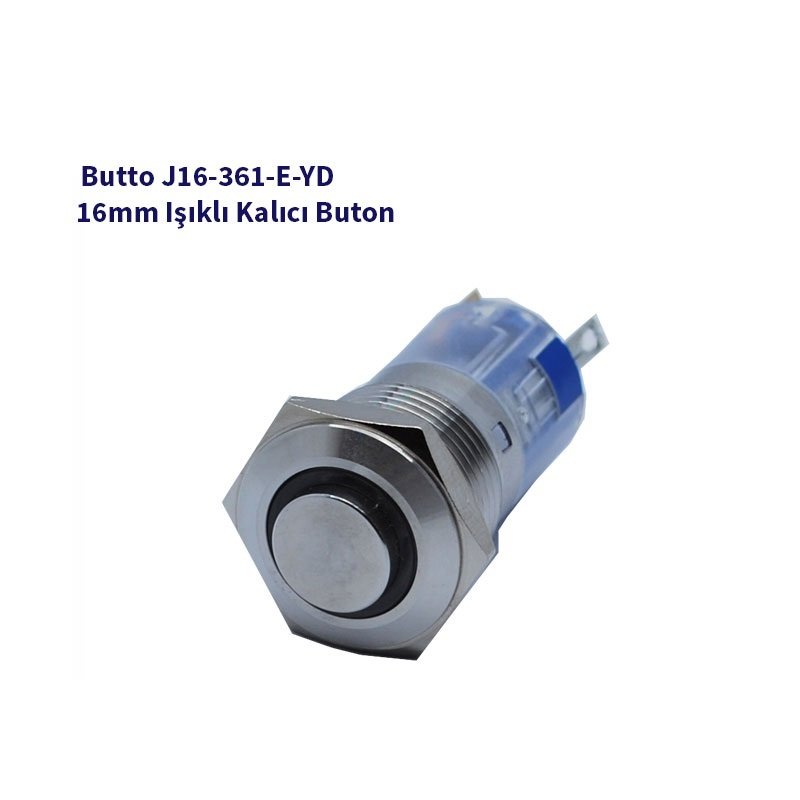 J16-361-E-YD 16mm LED IŞIKLI ÇIKIK KAFALI KALICI BUTON SARI