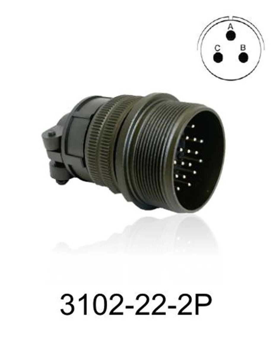 3102-22-2P 3102 Serisi 3 Pinli 12 Amper Askeri Tip Konnektör -Erkek