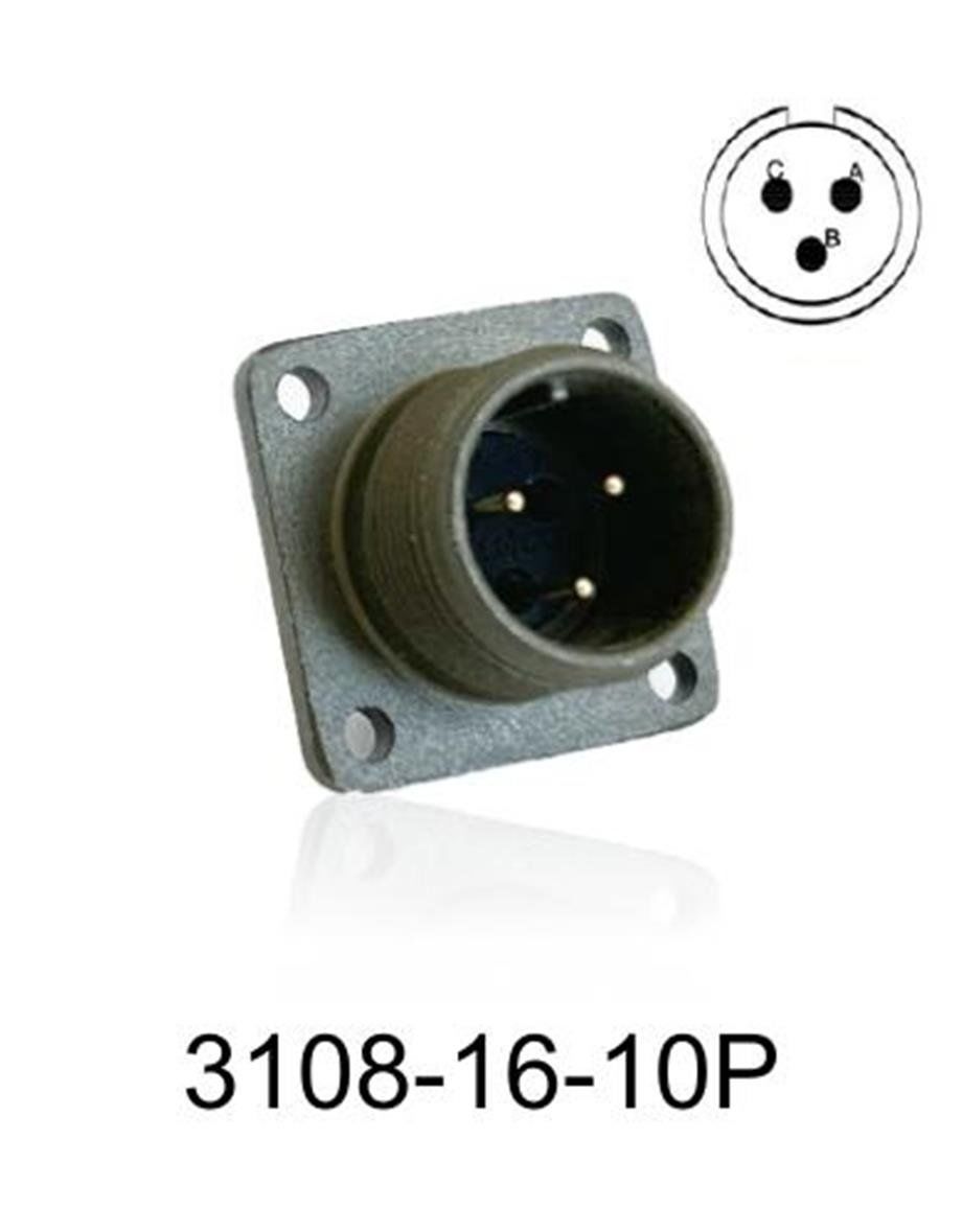 3108-16S-10P 3108 Serisi 3 Pinli 8 Amper Askeri Tip Konnektör -Erkek