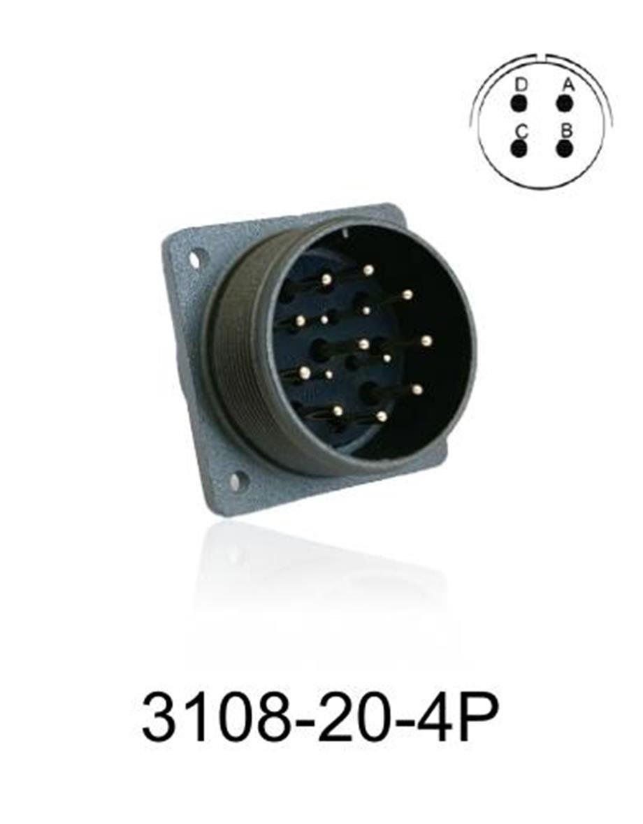 3108-20-4P 3108 Serisi 4 Pinli 12 Amper Askeri Tip Konnektör -Erkek