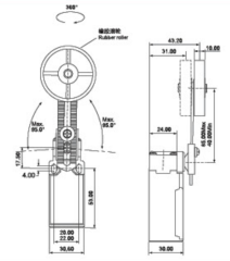 CLS-191 AÇISAL AYARLI KOL 50mm KAUÇUK MAKARA LİMİT SWİTCH SİVİÇ ANAHTAR