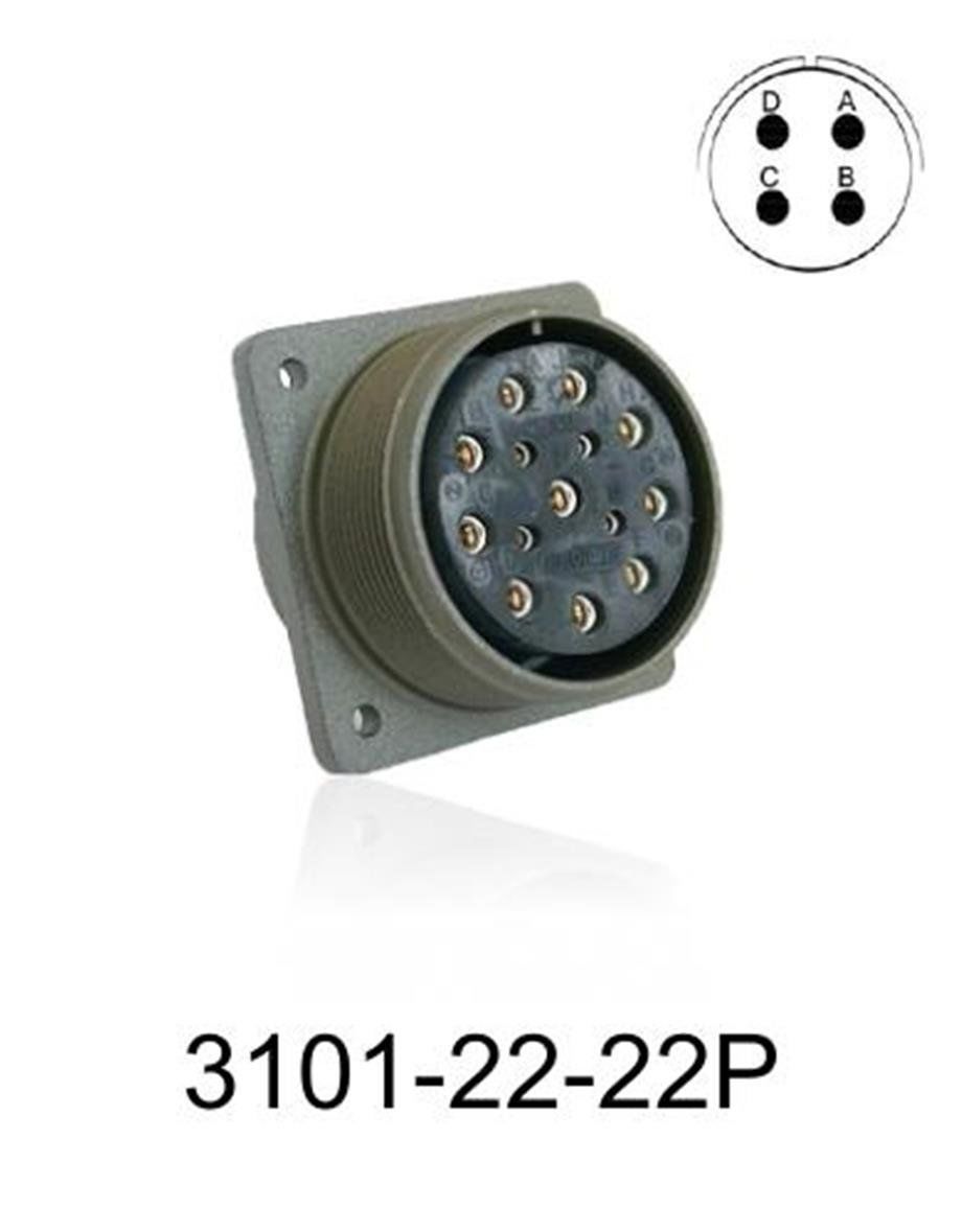 3101-22-22P 3101 Serisi 4 Pinli 12 Amper Askeri Tip Konnektör -Erkek