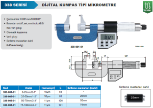 Dijital Kumpas Tipi Mikrometre 338 Serisi