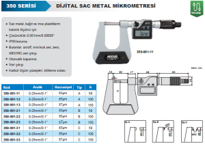 Dijital Sac Metal Mikrometresi 350 Serisi