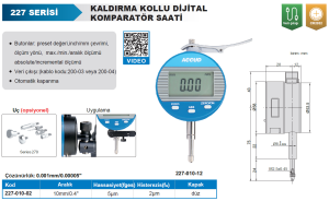 Kaldırma Kollu Dijital Komparatör Saati 10mm 227 Serisi