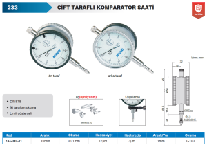 Çift Taraflı Komparatör Saati 10mm 233 Serisi