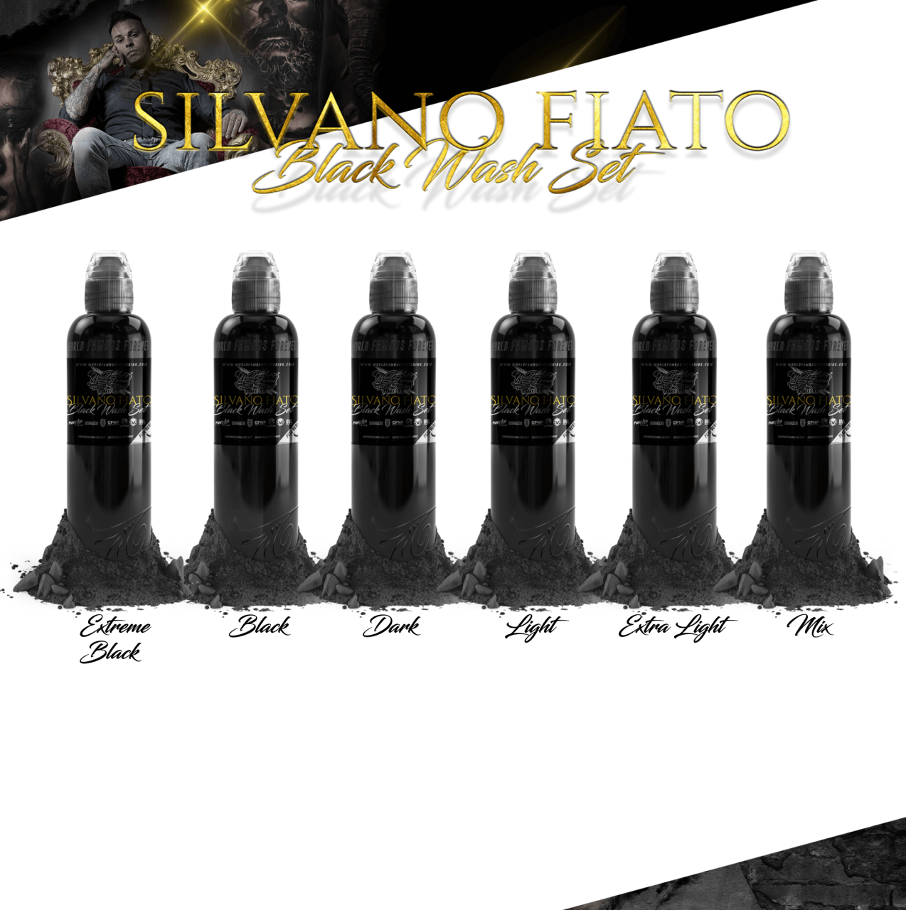 World Famous Ink Silvano Fiato Black Wash Siyah Boya Seti Dövme Boyası 1 oz 30 ml