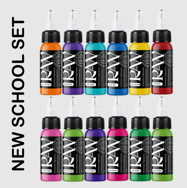 Raw Pigments New School Set 12 Renk 1 oz 30 ml Dövme Boyası Seti