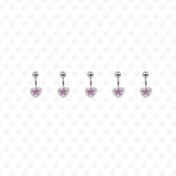 5 Adet Cerrahi Çelik Swarovski Taşlı Kalp Göbek Piercing