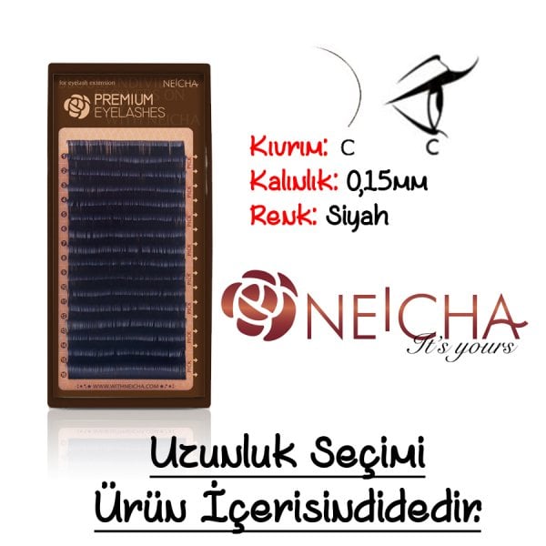 Neicha Premium Eyelashes C Kıvrım 0,15mm Kalınlık İpek Kirpik